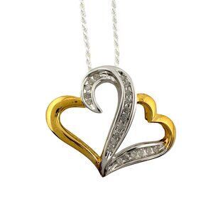 Two Hearts as One 1/4 Carat Natural Diamond Necklace - Sterling with 14kt Gold O